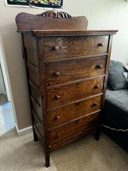 Antique Tallboy Tiger Oak Dresser