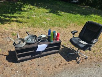 Free entertainment center, pans, cups, office chair