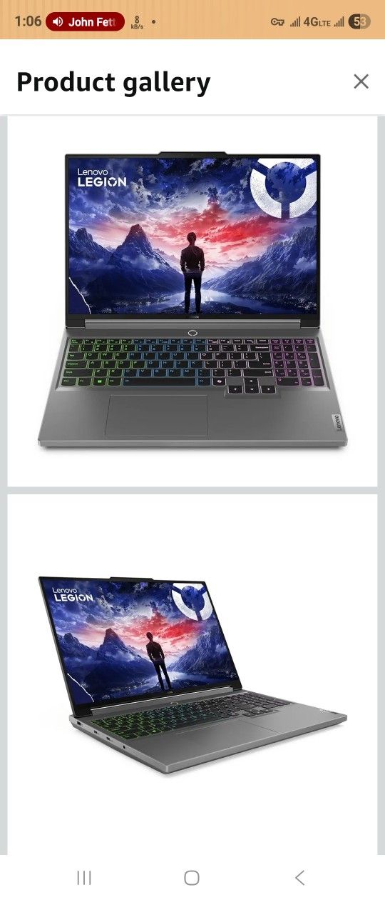 Lenovo Legion 5i 16" 2560 x 1600 WQXGA 165Hz Gaming Laptop Intel Core i7-14650HX 16GB DDR5 512GB SSD NVIDIA GeForce RTX 4060 8GB Luna Grey