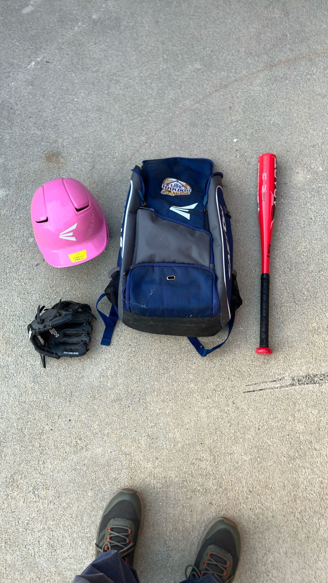 T Ball Helmet Bag & Bat & Glove