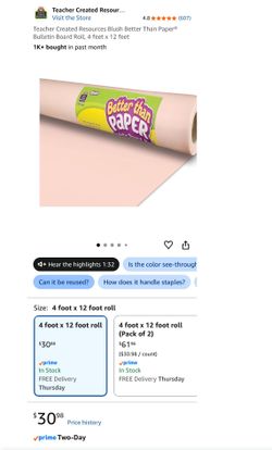Teacher Created Resources Blush Better Than Paper® Bulletin Board Roll, 4 feet x 12 feet