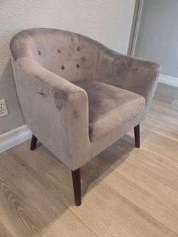 Grey velvet barrel chair