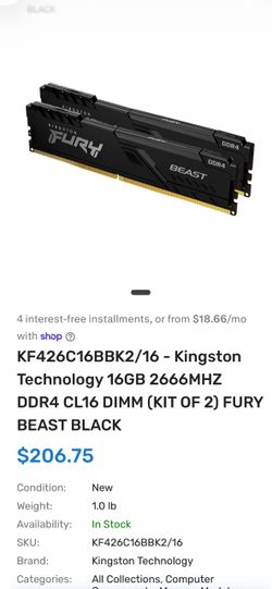 Kingston FURY Beast 16GB (2x8GB) DDR4-2666 CL16