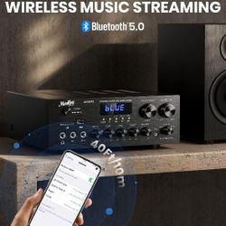 Moukey Home Audio Amplifier Stereo Receivers with Bluetooth 5.0, 400W 2.0 Channel Power Amplifier Stereo System w/USB, SD, AUX, RCA, MIC in w/Echo, LE