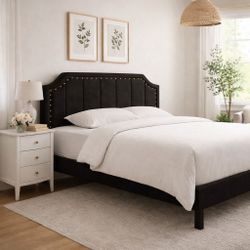 Black Velvet Full Size Platform Bed Frame with Mattress