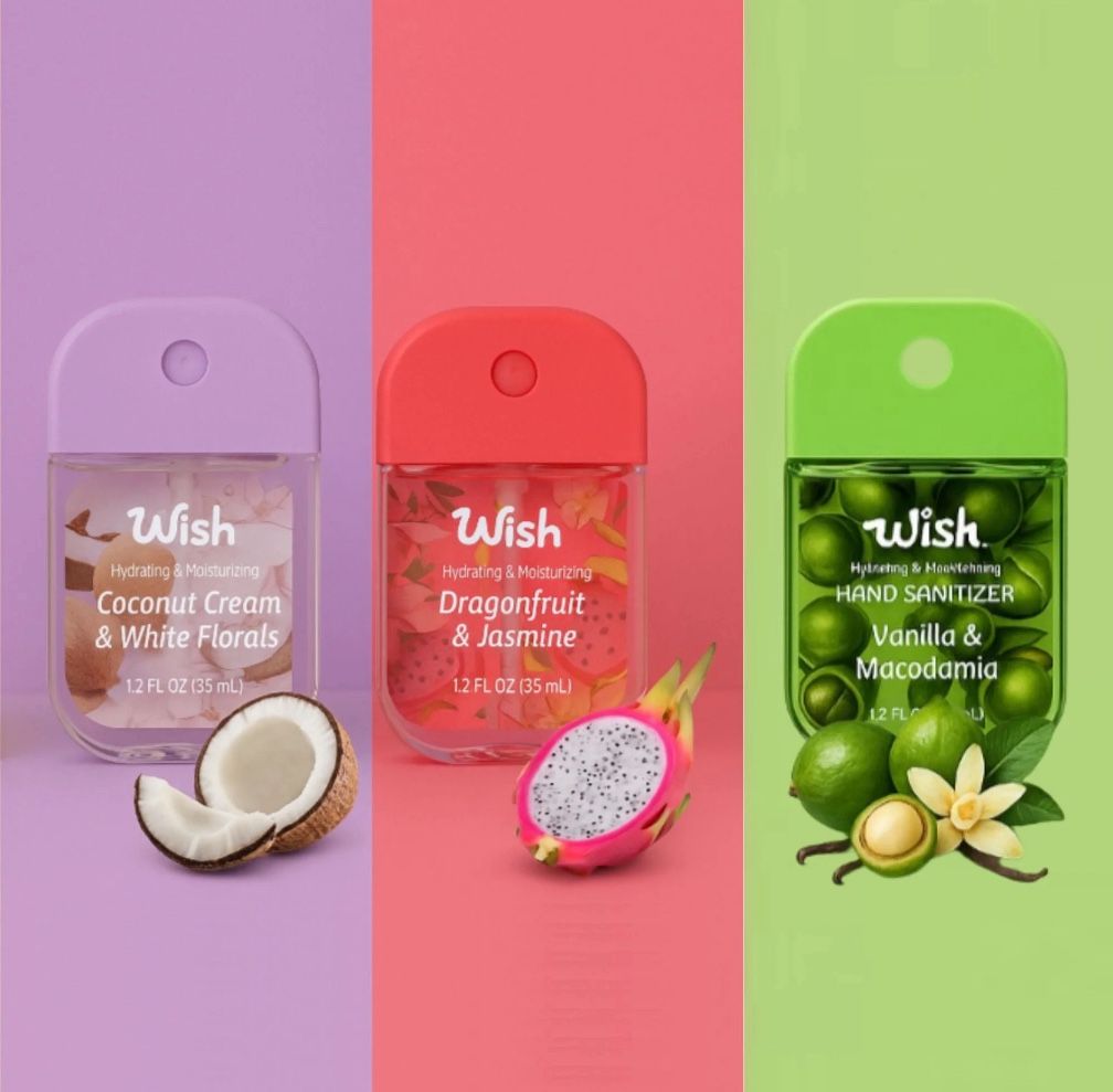 Wish Liquid hand Sanitizer Spray 1.2oz , Pocket Hand Sanitizer Bottle 3 Pack