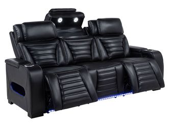 Zuma Black Faux Leather Dual Power Reclining LED Sofa