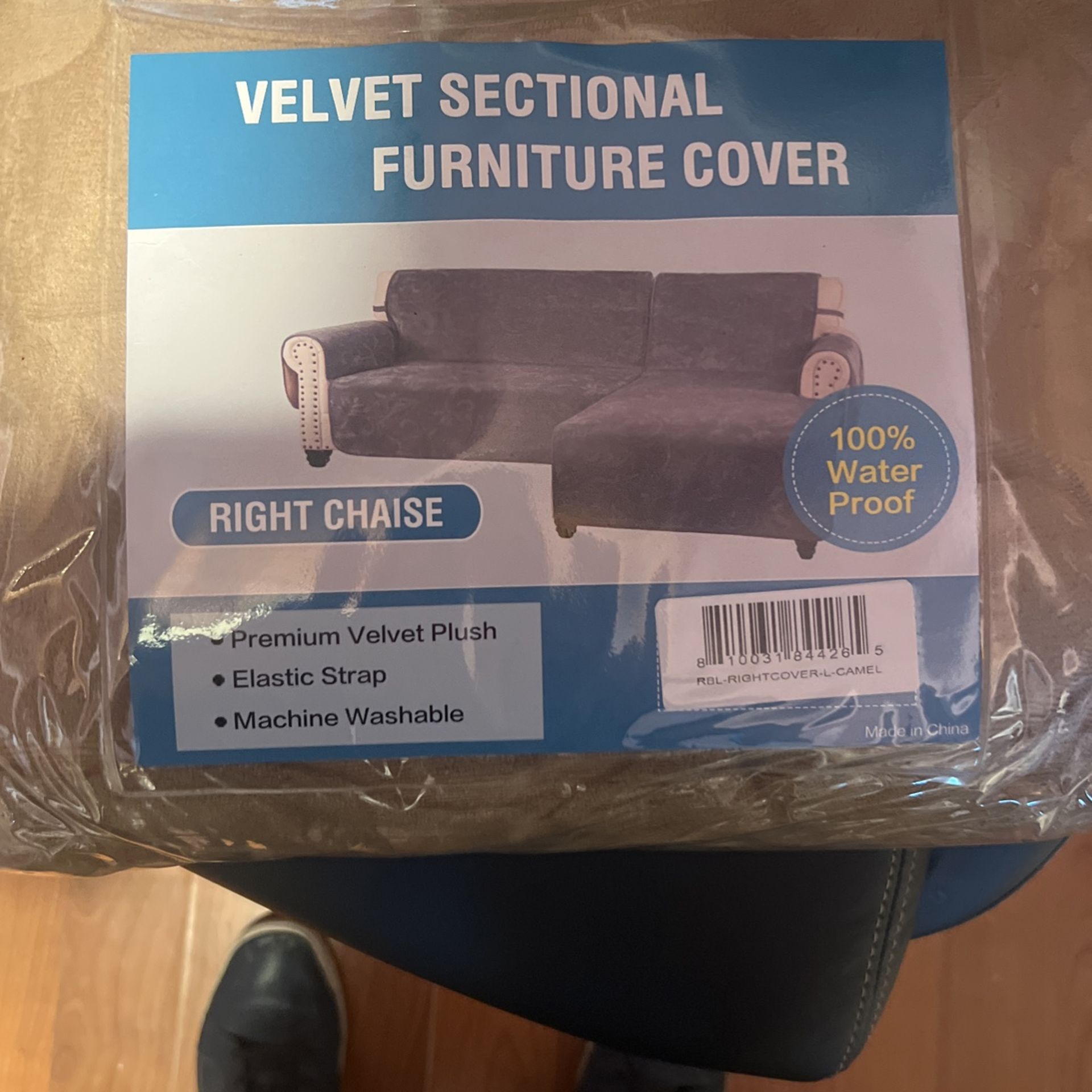 100% Waterproof L-Shaped Sofa Slipover Velvet Right Chaise Lounge Cover