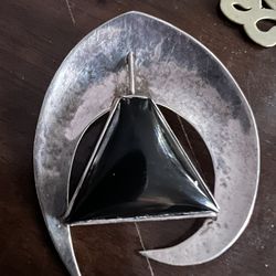 Classic Sterling Onyx Brooch Pendent 