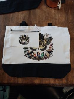 2pc Matching Canvas Tote bag Set Moth and Moon
