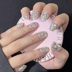 10Pcs Short Square Handmade Nail Art Decorations, Shiny Nail Accessories Press On Nails Nail Supplies Nails