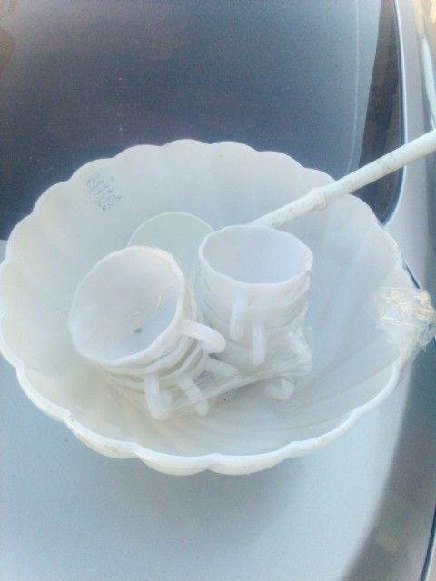 Vintage Punch Bowl Set - Glass Glasses Cups Cups White Glass Glassware Set
