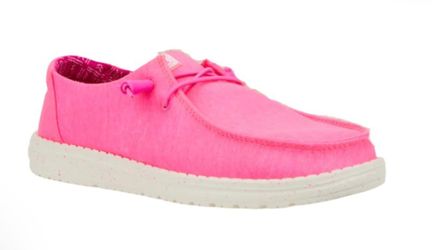 Womens Size 12 Hey Dude Wendy Canvas  Casual Shoes Neon Pink White 40902-676 New