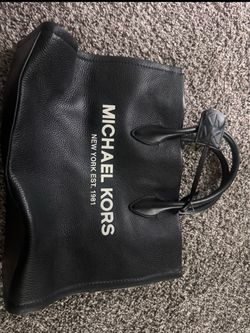 Black Leather Tote Bag with Bold Logo