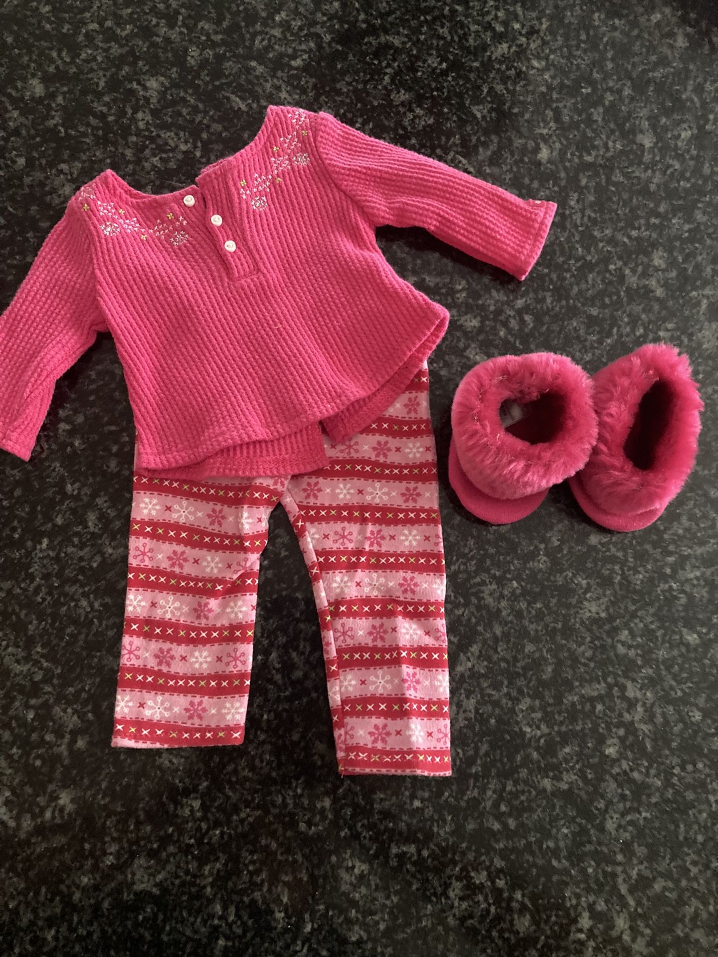American Girl Doll Pj Set W/ Slippers