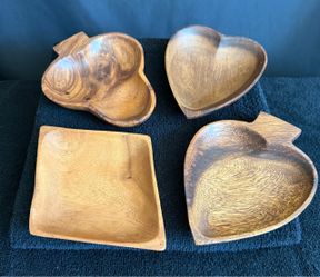 Vintage MCM Monkey Pod wood snack bowls playing card suits