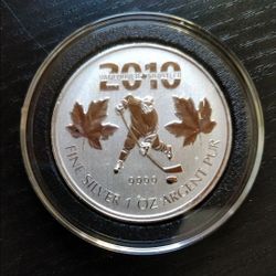 Canadian Silver Maple Leaf Olympic Hockey Coin-  1 Oz .9999 - BU - In Capsule