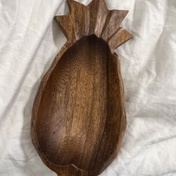 Vintage Hand Carved Acacia Wood Pineapple Bowl