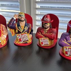 Qty 4 Macho Man Randy Savage Slim Jim WWE Wrestler Advertising Store Display Figure
