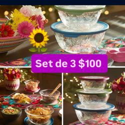  $100.00 Especial Set De 3 Conteiner Línea Fantasía Guardar Comida Ensaladas Postres Princess House Ventas Finales 
