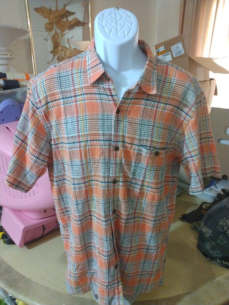 Patagonia Mens Organic Cotton Orange Flannel Button Down Shirt Large