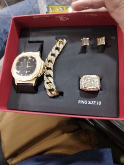 Charles Reymond Watch Braclet Ring And Earrings Set. Color Gold