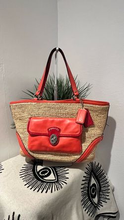 Coach Straw Pocket Shopper Tote Bag