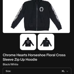 Chrome Hearts Zip Up Jacket Floral Cross Sleeve Horseshoe Hoodie XL Like New Condition Rarely Worn