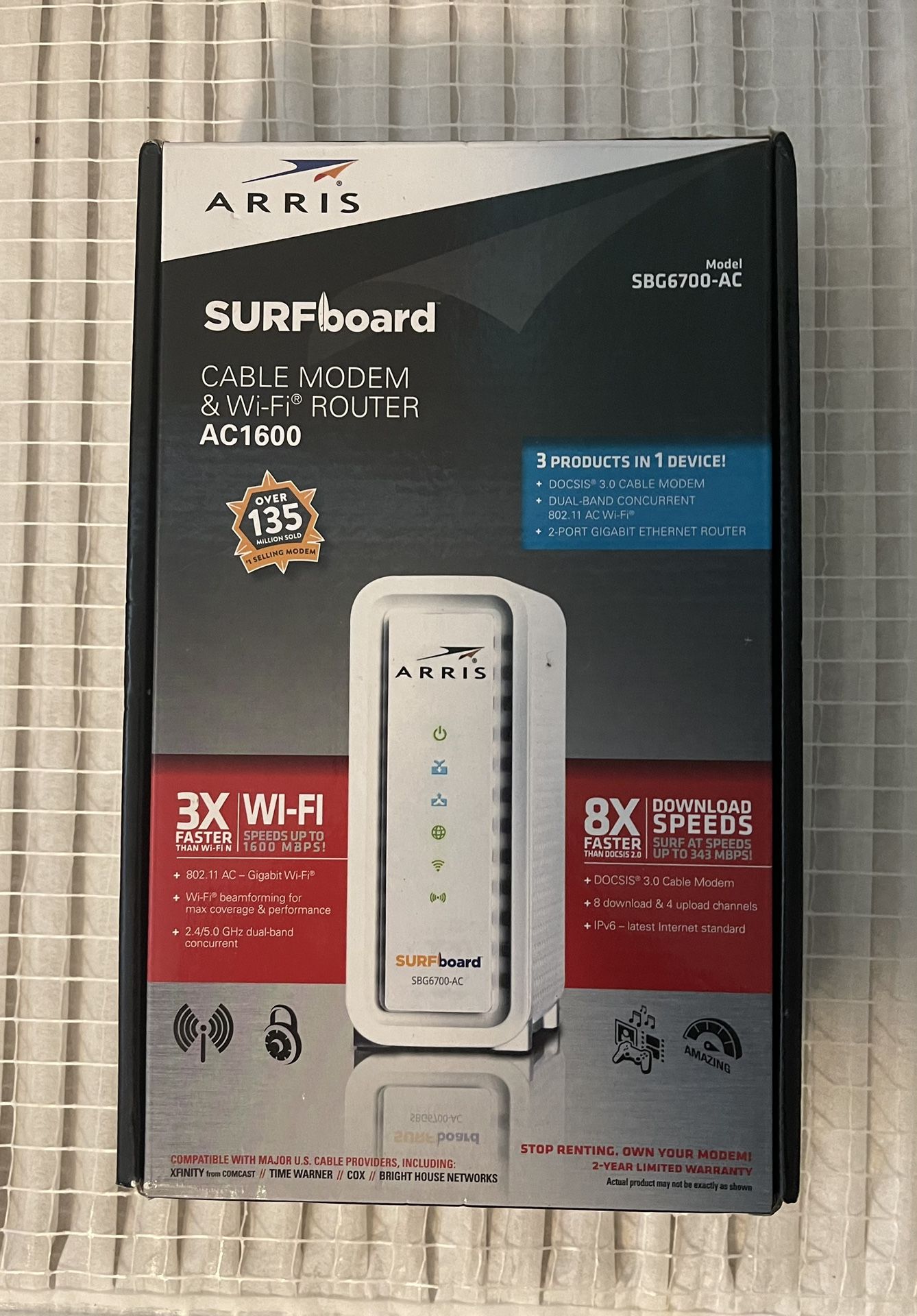 ARRIS SURFboard (8x4) DOCSIS 3.0 Cable Modem AC1600 Wi-Fi Router (SBG6700AC)