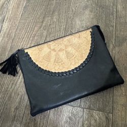 Handmade leather ipad case.  Half Mandala print with black leather.  Made in Bali. 