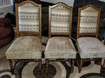 Vintage Set of 3 Upholstered Dining Chairs with Barley Twist Legs