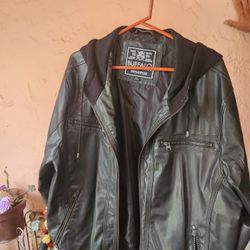 Buffalo David Bitton Black Faux Leather Bomber Jacket