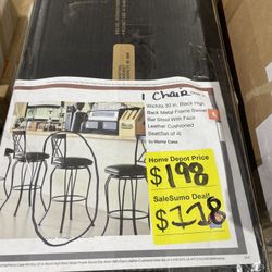 SaleSumo Wichita 30 in. Black High Back Metal Frame Swivel Bar Stool With Faux Leather Cushioned Seat(Set of 4)