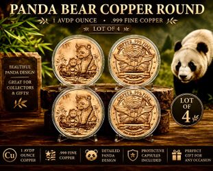 Lot of 4 – 1oz .999 Fine Copper Panda Bear Rounds w/ Capsules | Mother & Cub Design