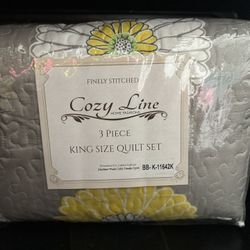 Queen  Yellow Grey Reversible Quilt Bedding Set