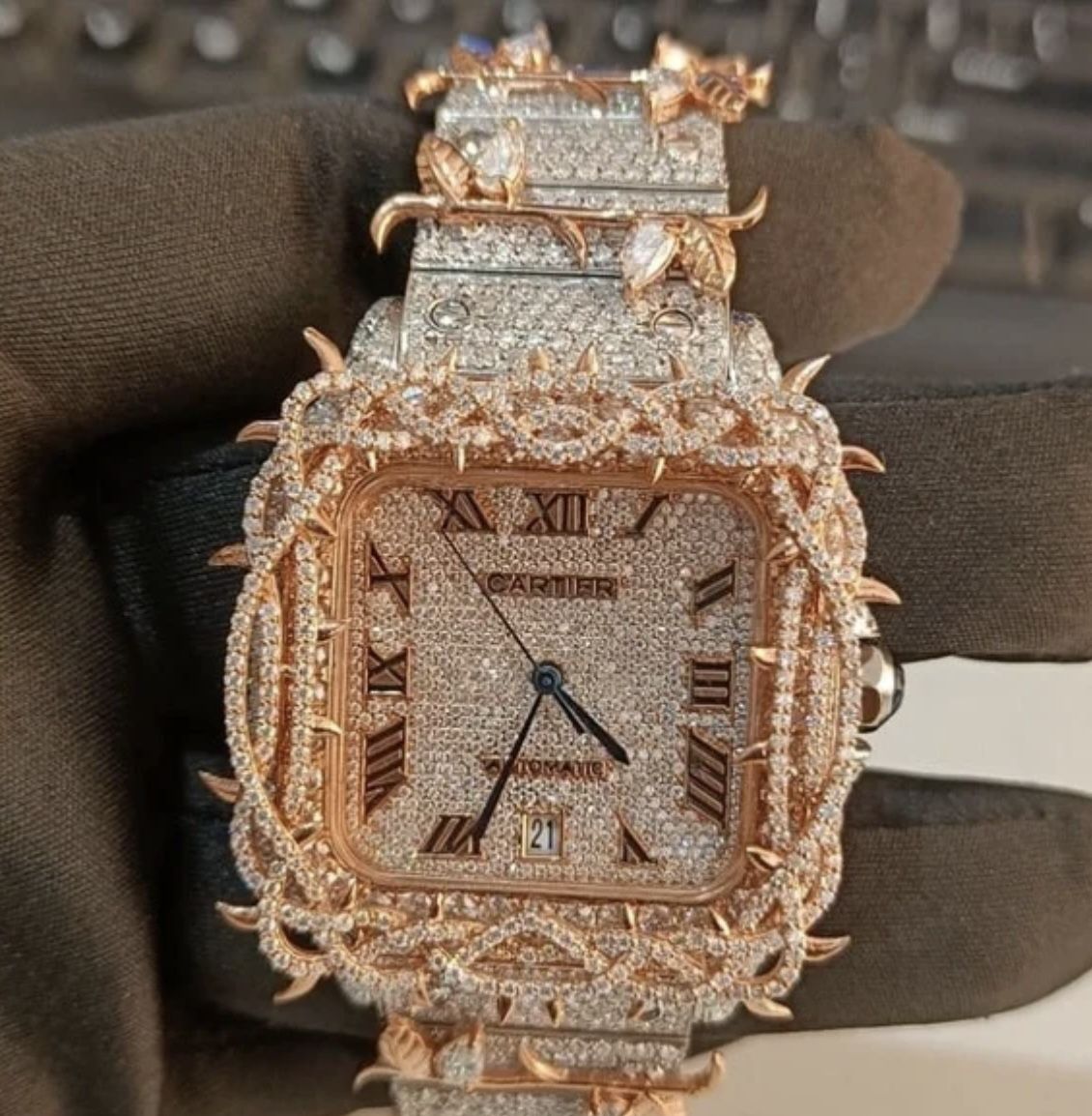 Gold and Silver Cartier moissanite watch Diamond