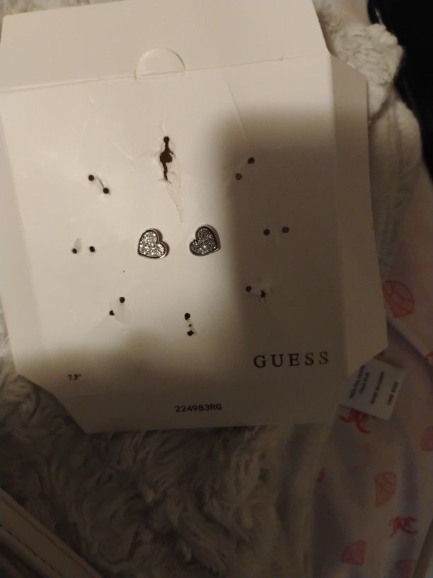 NWT Guess Heart Silver Earrings