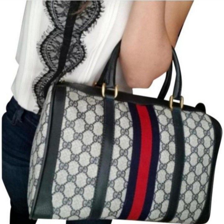 Authentic Vintage Gucci GG Monogram Supreme Sherry Web Ophidia Boston Doctor Satchel Top Handle Bag