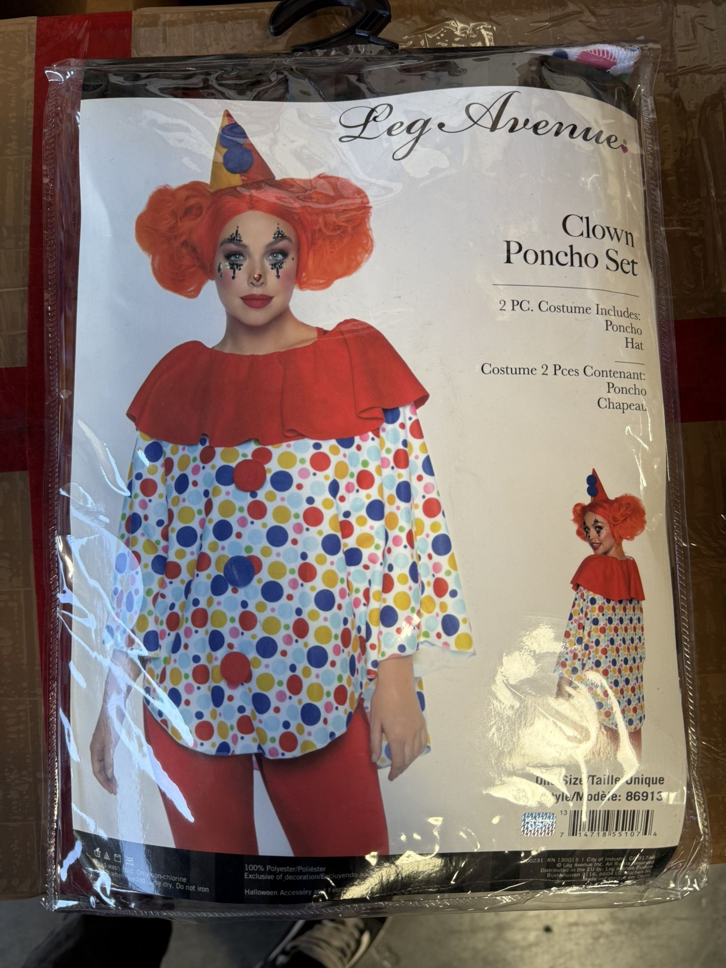 Clown Poncho Set Women’s Halloween Costume One Size New