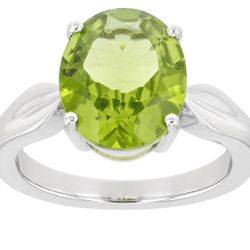 Green Peridot Rhodium Over Sterling Silver Solitaire Ring 4.50ct Size 7