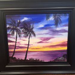 Fishwick Twin Palms at Dusk 2 2020 16" x 20" original painting, one of a kind COA