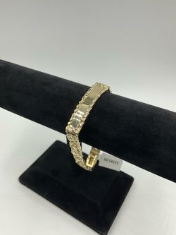 14KT YELLOW GOLD 8” NUGGET ID LINK 9.5MM BRACELET 18.5GR