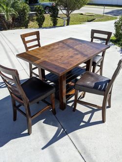 Solid Wood Table With Leaf Extension & Chairs