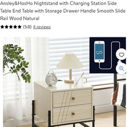Ansley&HosHo - Nightstand with Charging Station Side Table End Table with Storage Drawer Handle Smooth Slide Rail Wood Natural