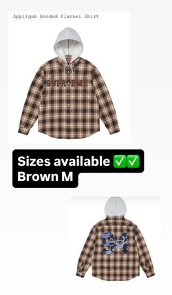 Supreme FW26’ week 1 Appliqué Hooded Flannel Shirt Brown Medium