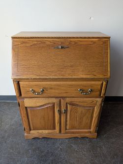 Vintage Oak Secretary Desk with Drop-Front