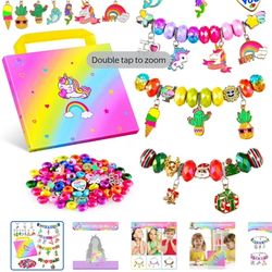 Girls Charm Bracelet Making Kit,Kids Unicorn Charms Bracelets Kits Jewelry Supplies Make Set DIY Art Craft Set Creative Birthday Gifts