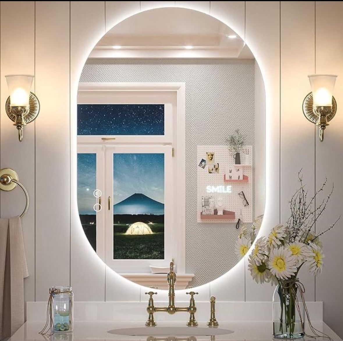 24 x 32 Inch LED Oval Mirror Backlit Bathroom Mirror Dimmable Lighted Vanity Mirror Anti-Fog Wall Mounted Makeup Mirror with Lights