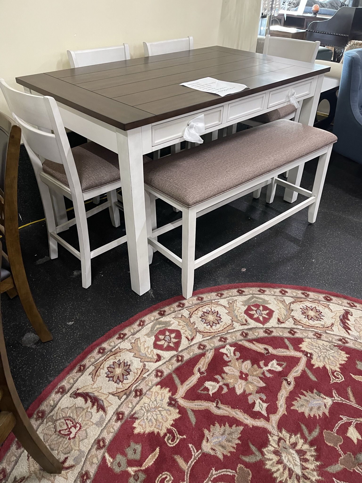 Dining Table ( Counter Height) 4 Chairs, 1 Bench On Sale