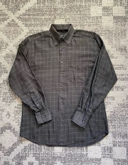 Ike Behar Mens Flannel Shirt M 100% Cotton Made in Hong Kong
